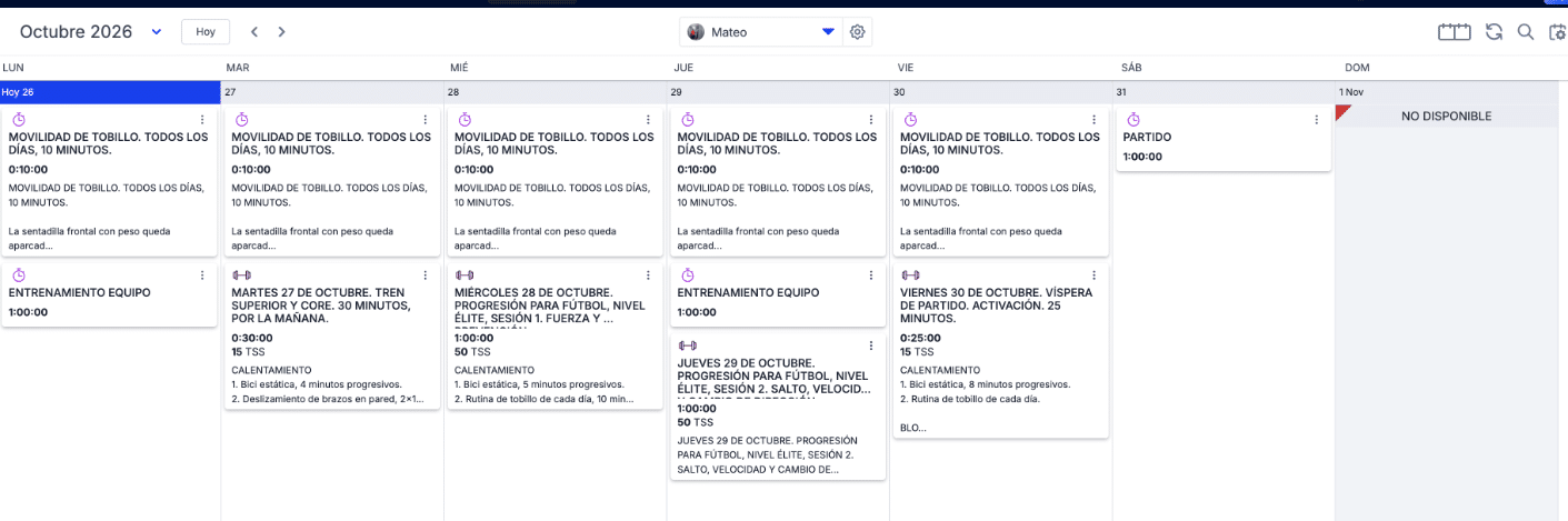 Semana de un futbolista en TrainingPeaks con fuerza, activación y partido